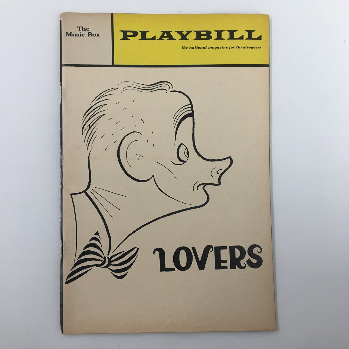 1968 Playbill The Music Box featuring Lovers by Brian Friel, showcasing a caricature illustration and the title 'LOVERS'.