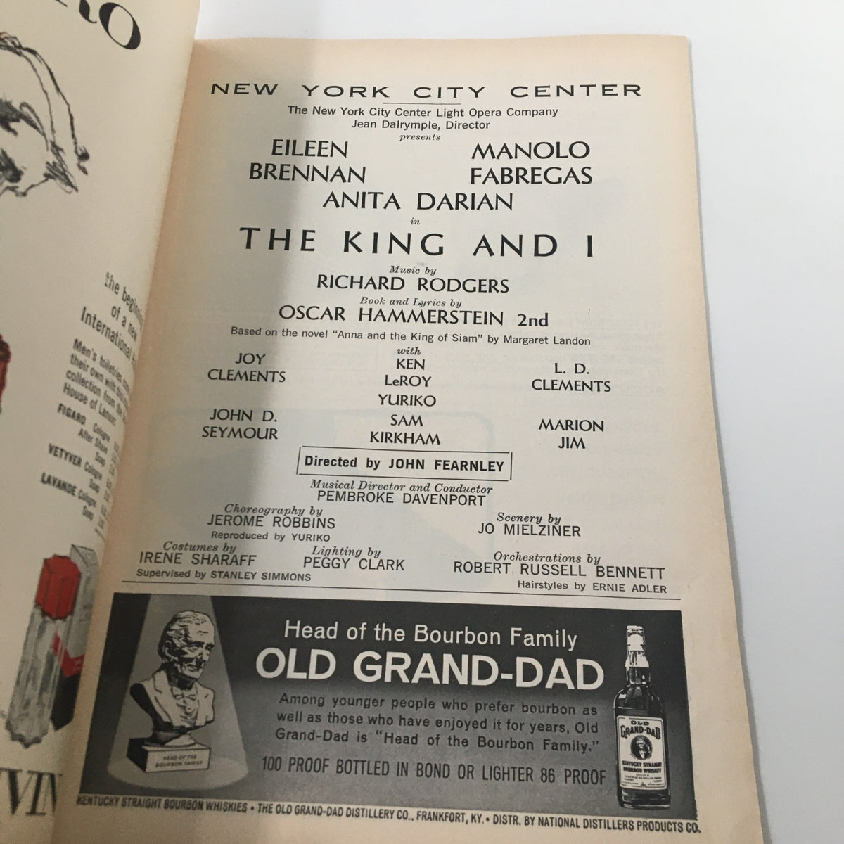 Cast page from the 1963 Playbill for 'The King and I', listing Eileen Brennan and Anita Darian among others.
