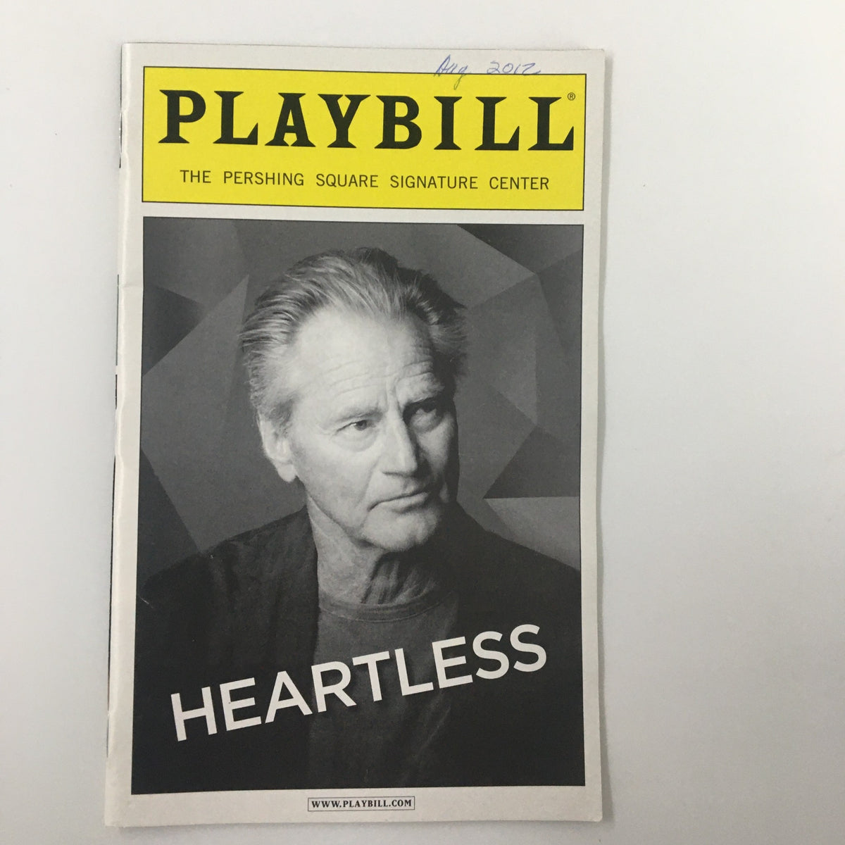 2012 Playbill for Heartless by Sam Shepard featuring a black and white photo of a man on the cover, from the Pershing Square Signature Center.