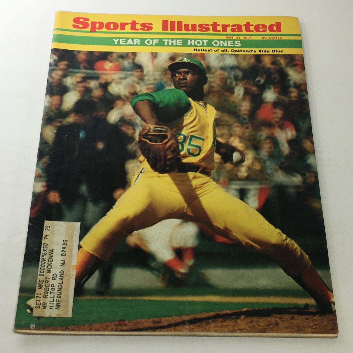 Vintage Sports Illustrated magazine cover from May 31, 1971, featuring Oakland's Vida Blue, titled 'Hottest Of All'. The cover showcases Vida Blue in action with a colorful design and retro style, reflecting the sports culture of the 1970s.