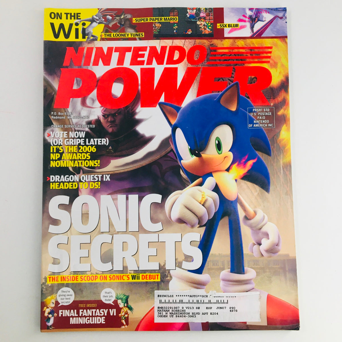 Cover of Nintendo Power Magazine March 2007 featuring Sonic Secrets, highlighting the inside scoop on Sonic's Wii debut and Final Fantasy VI.