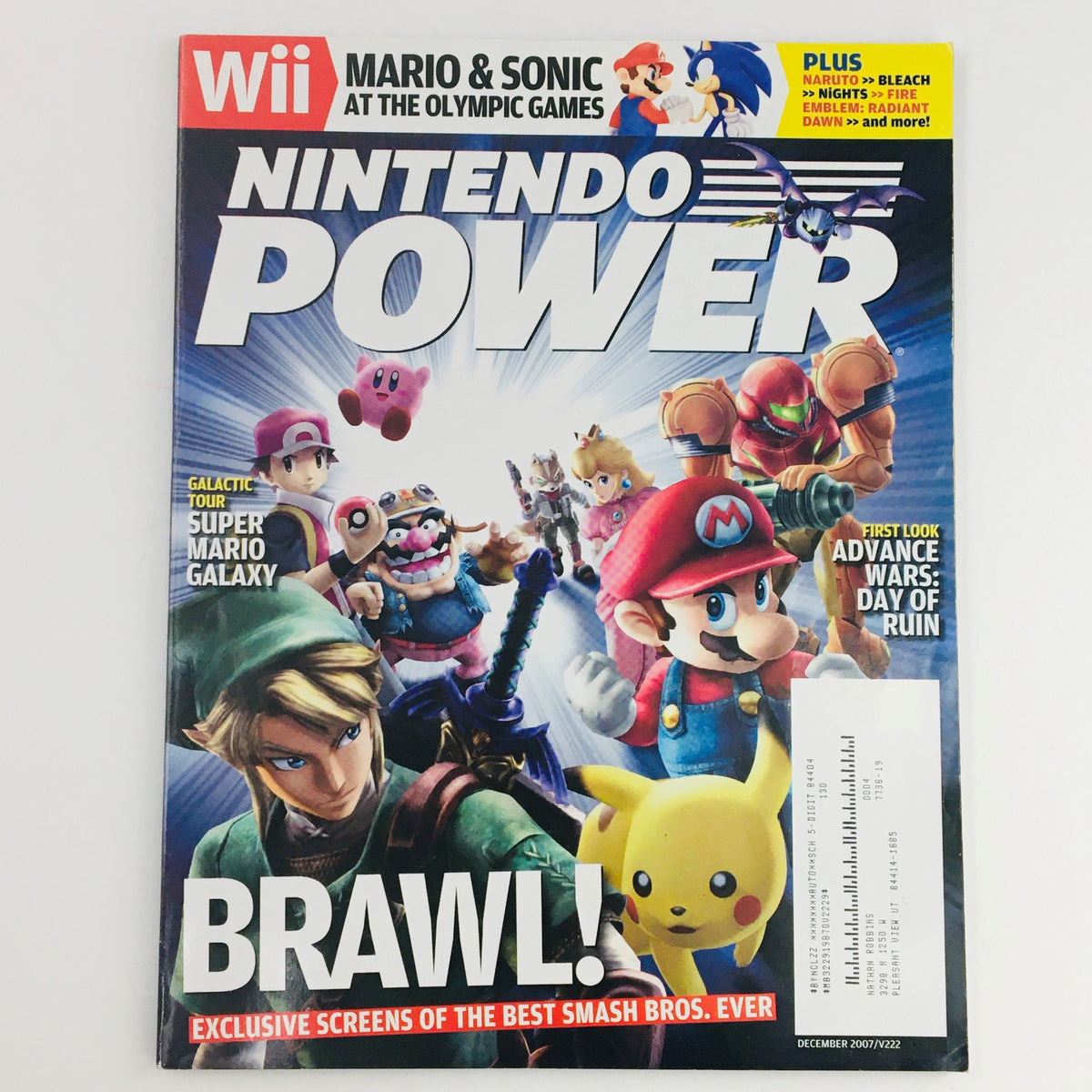 Cover of Nintendo Power Magazine December 2007 featuring renowned games like Super Mario Galaxy and Advance Wars: Days of Ruin. Image includes various characters and promotional details.