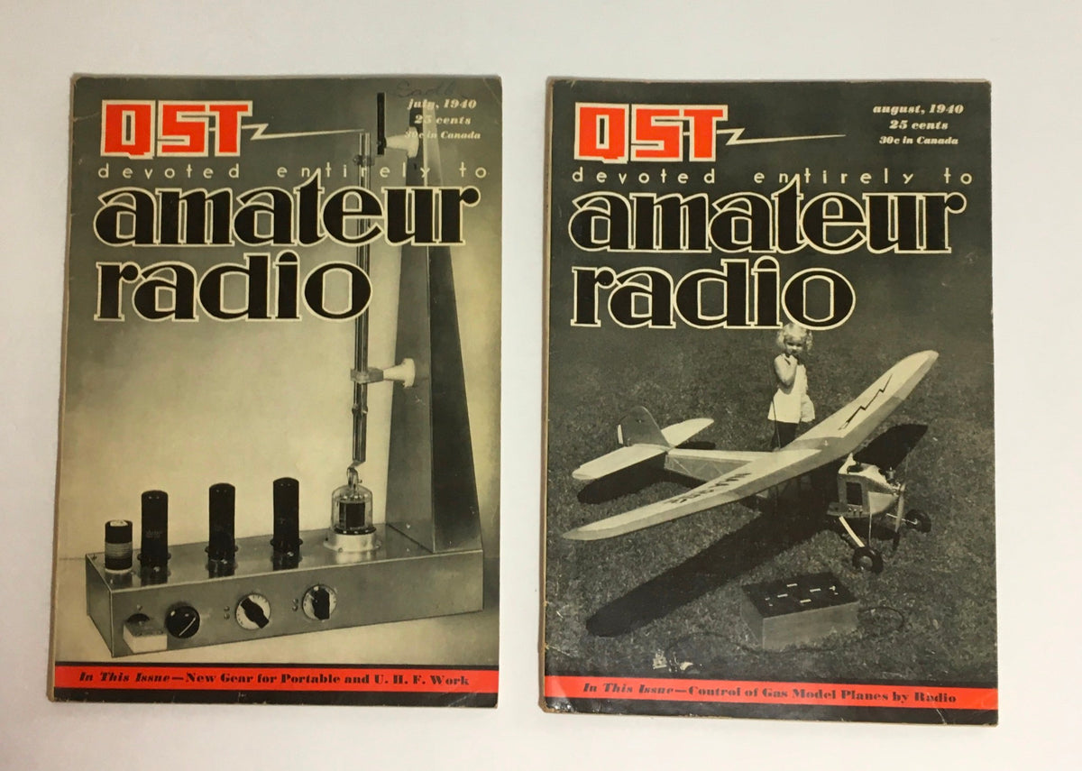 January to December 1940 QST Magazines featuring amateur radio topics, Volume XIX, with July and August issues displayed.