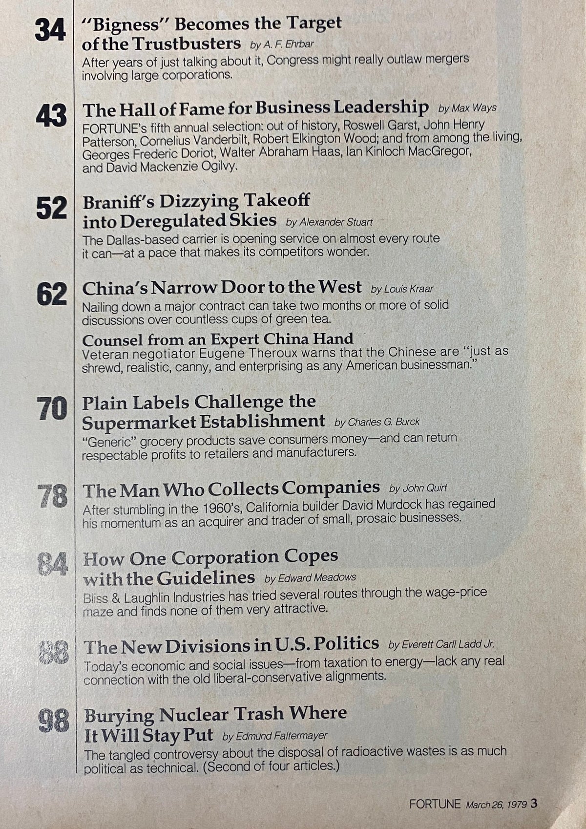 Fortune Magazine March 26, 1979 The Trustbusters Go After "Bigness"