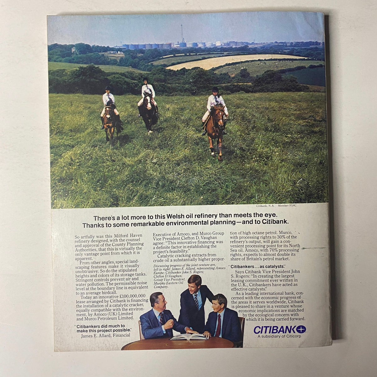Cover image of Fortune Magazine dated May 5, 1980, depicting three riders on horseback in a scenic field, promoting articles about U.S. industrial corporations and environmental planning related to oil refineries.