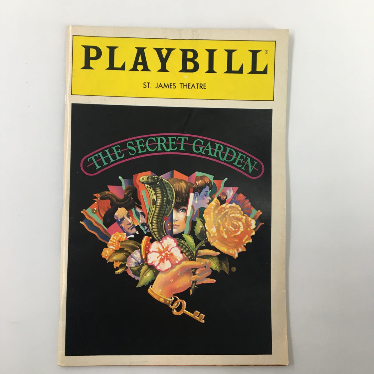 1991 Playbill from St. James Theatre for The Secret Garden, featuring colorful artwork with characters and floral designs, representing a nostalgic piece of musical theater history.