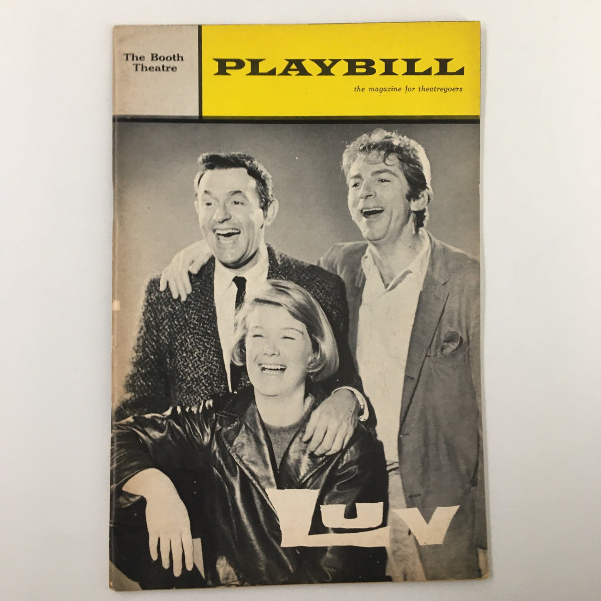 1966 Playbill The Booth Theatre featuring Barbara Bel Geddes in Luv by Murray Schisgal, showcasing three performers joyfully posing on the cover.
