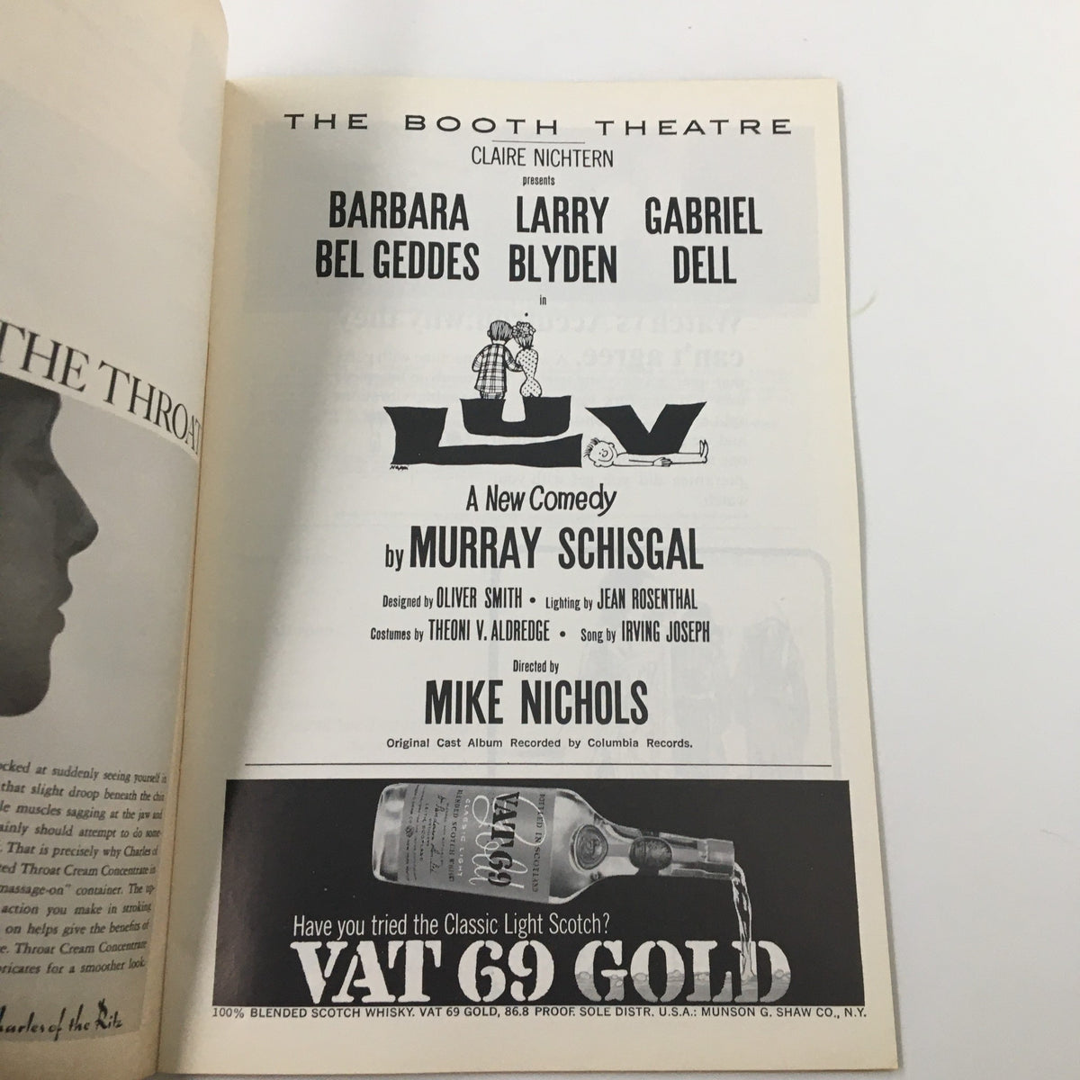Another inside page of the 1966 Playbill highlighting cast details for Luv, including Barbara Bel Geddes, Larry Blyden, and Gabriel Dell.