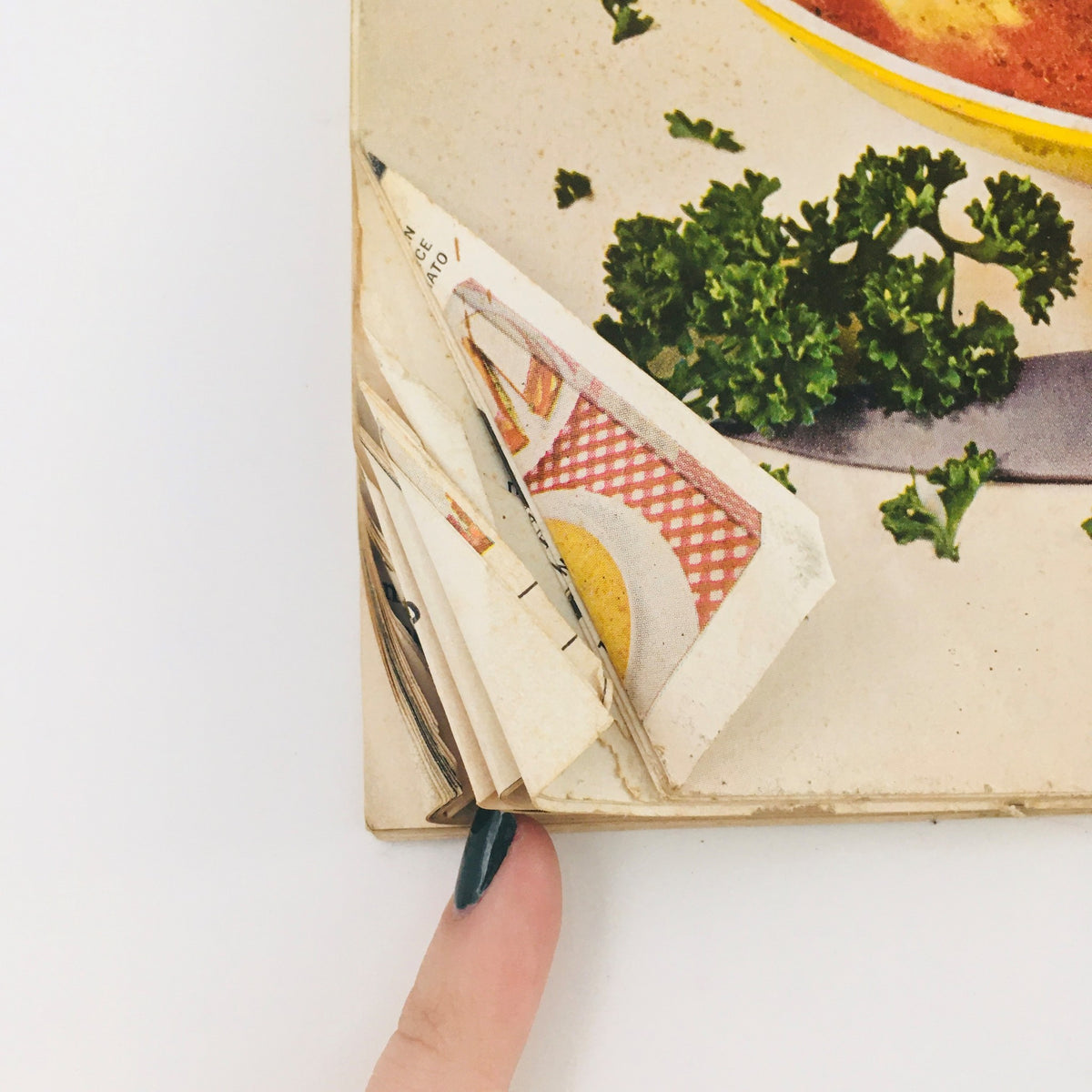 Interior view of Better Homes & Gardens Magazine September 1965 showing folded pages with vintage recipes and culinary illustrations.