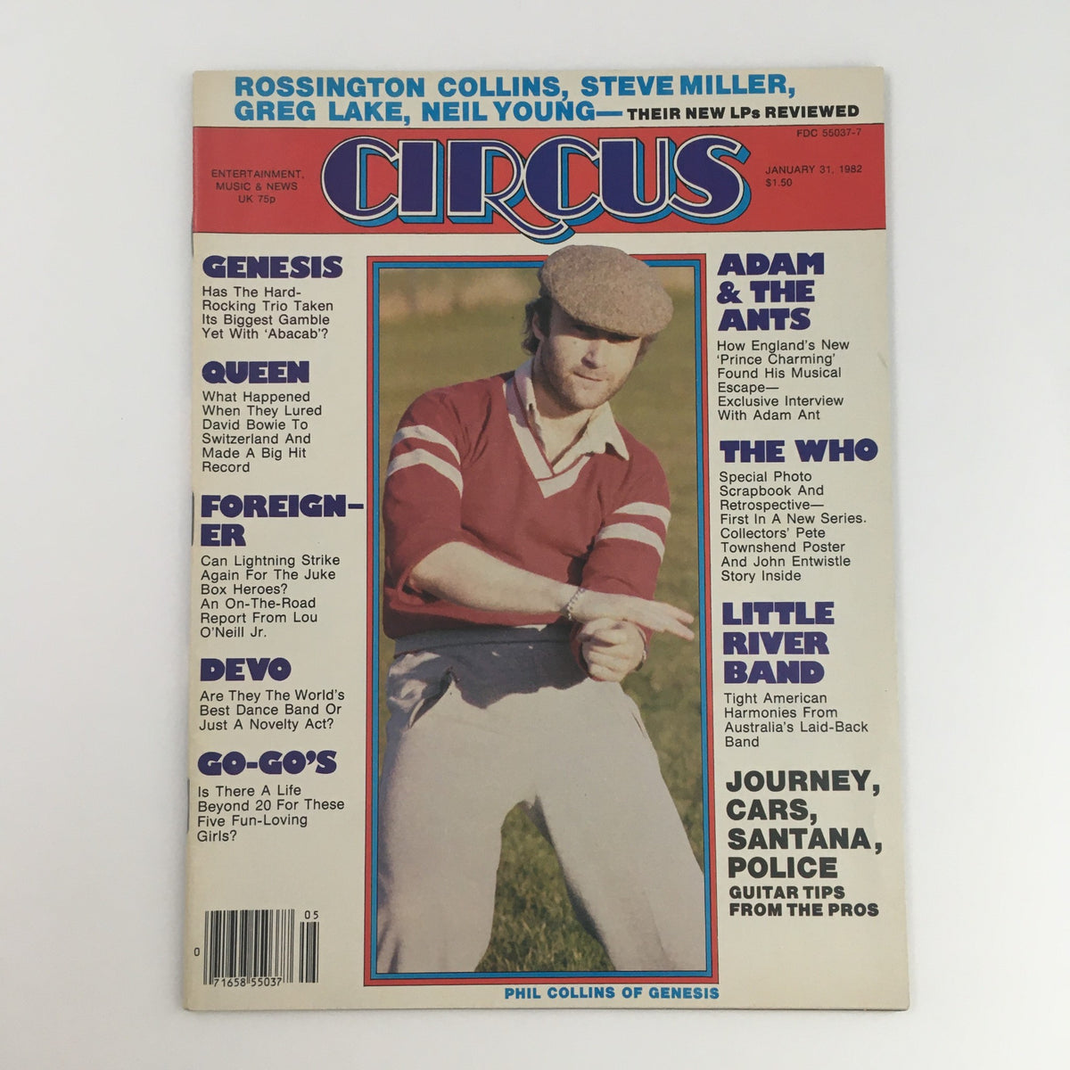 Circus Magazine January 31, 1982 featuring Phil Collins of Genesis on the cover, highlighting articles on popular bands of the era.