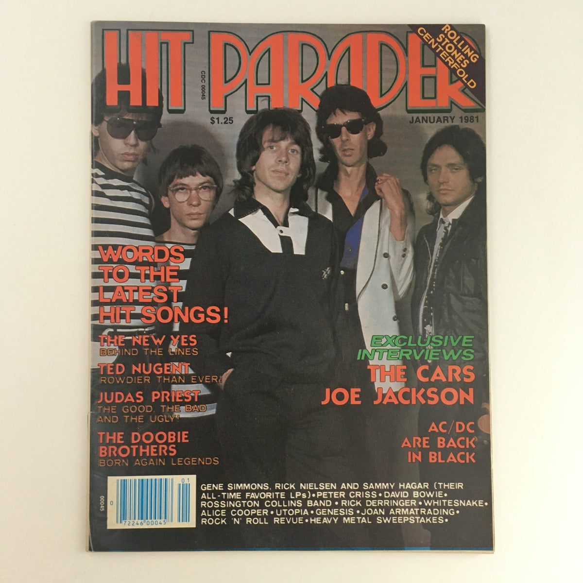 Hit Parader Magazine January 1981 featuring Joe Jackson and Ted Nugent on the cover, showcasing the dynamic music scene of the early 80s with vibrant graphics and notable headlines.