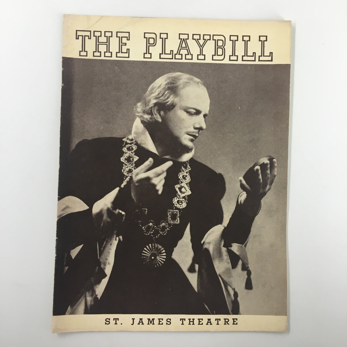 1937 Playbill St. James Theatre featuring a theatrical portrait of Maurice Evans as King Richard II, showcasing the iconic performance in Shakespeare's play.