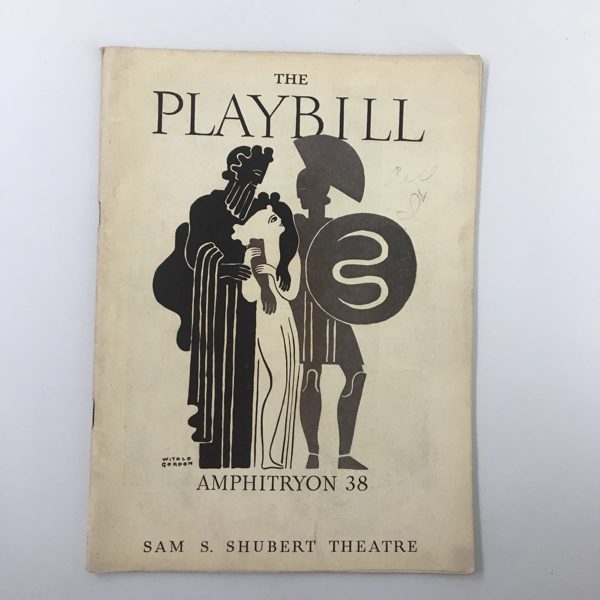 1937 Playbill for Amphitryon 38 at Sam S. Shubert Theatre, featuring illustrations of characters from the play.