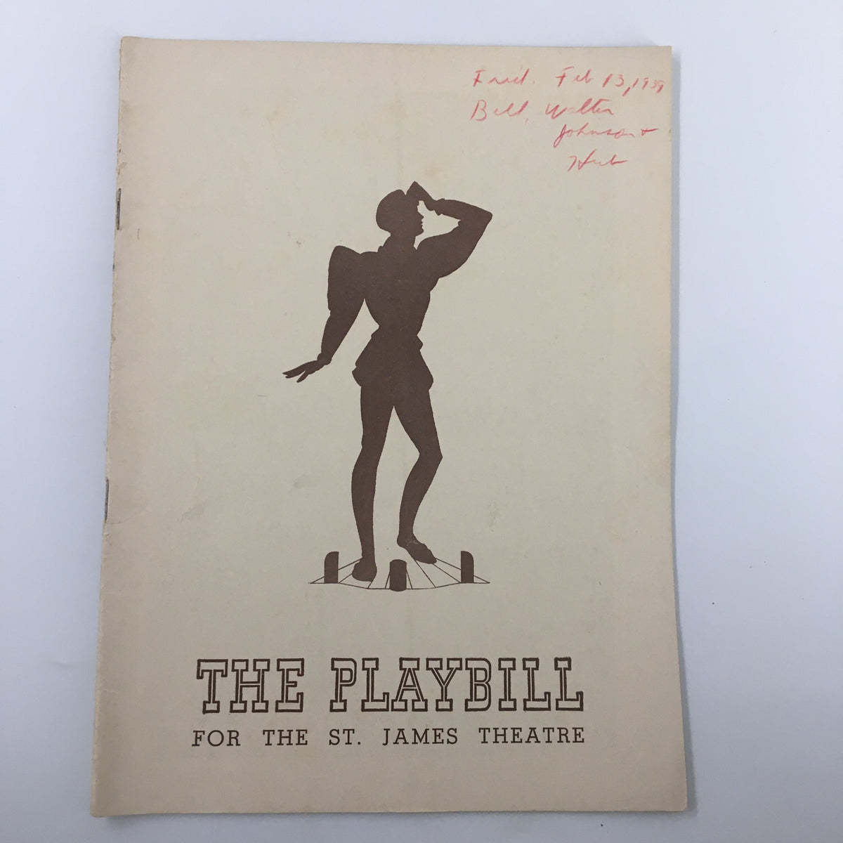 Cover of the 1939 Playbill for St. James Theatre featuring a silhouette design and the title 'THE PLAYBILL FOR THE ST. JAMES THEATRE'.