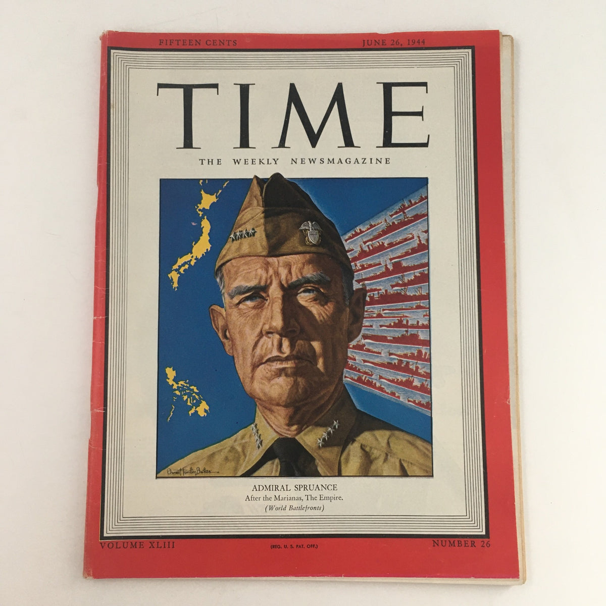 Cover of Time Magazine dated June 26, 1944, featuring U.S. Navy Admiral Raymond A. Spruance, highlighting the historical context of World War II.