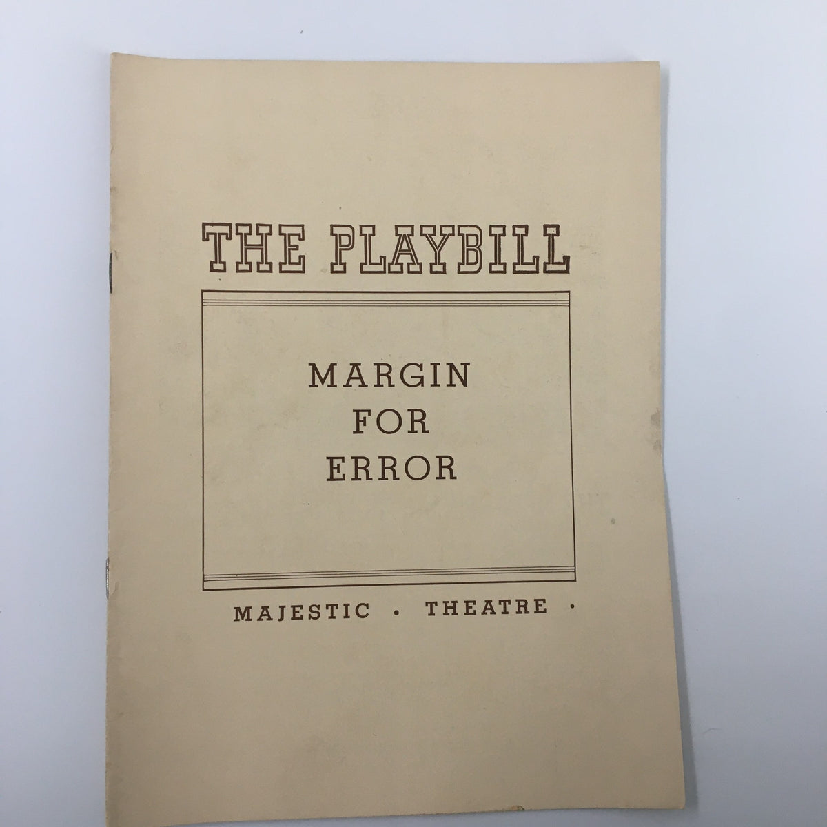 1940 Playbill titled 'Margin for Error' showcasing the Majestic Theatre, featuring a vintage design with a simple cover.