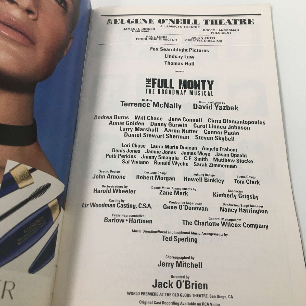 The cast list page of the 2002 Playbill for The Full Monty, directed by Jack O'Brien at the Eugene O'Neill Theatre, showcasing the musical's performers.