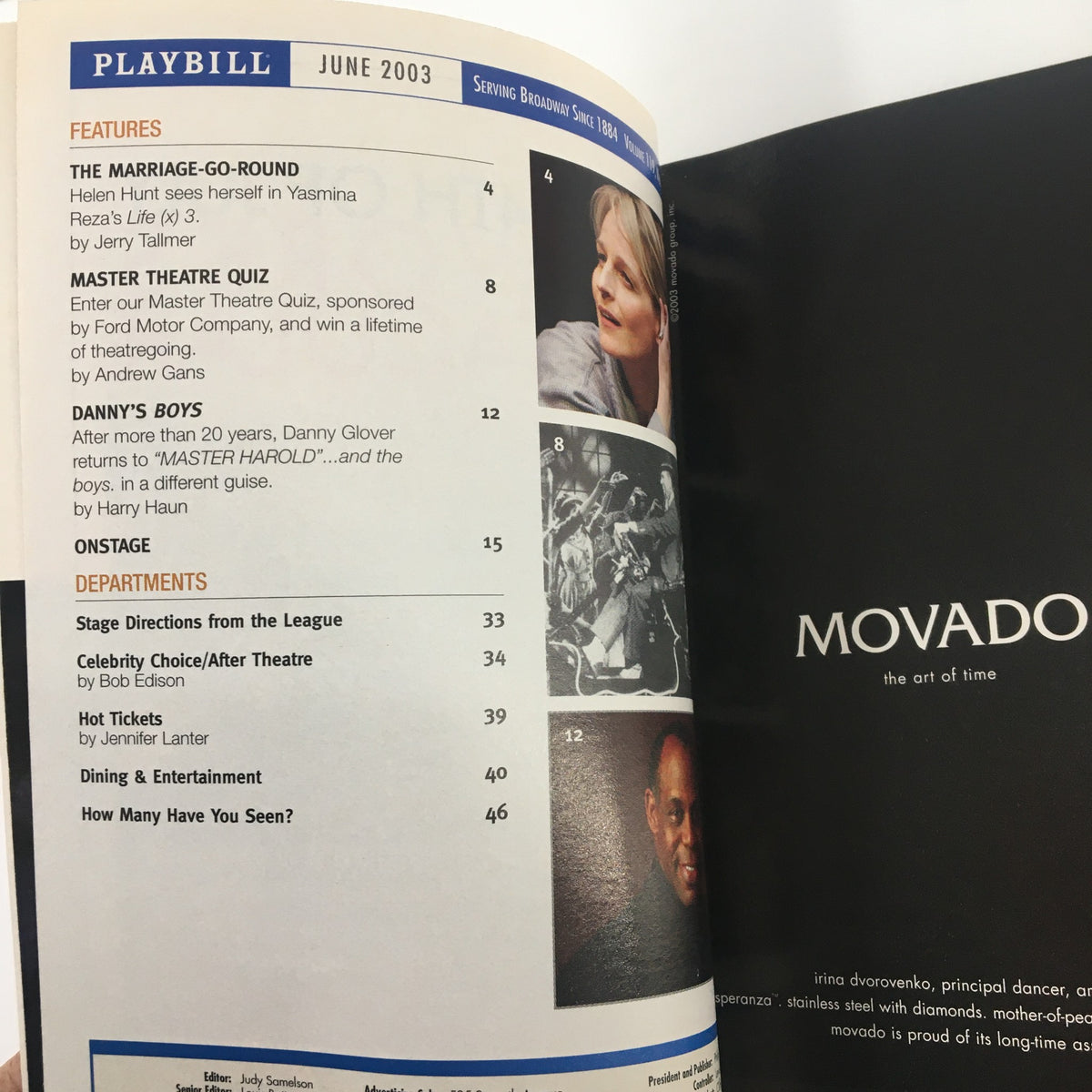 Inside page of the 2003 Playbill for La Bohème featuring articles and features from Broadway Theatre, capturing the essence of theatrical productions.