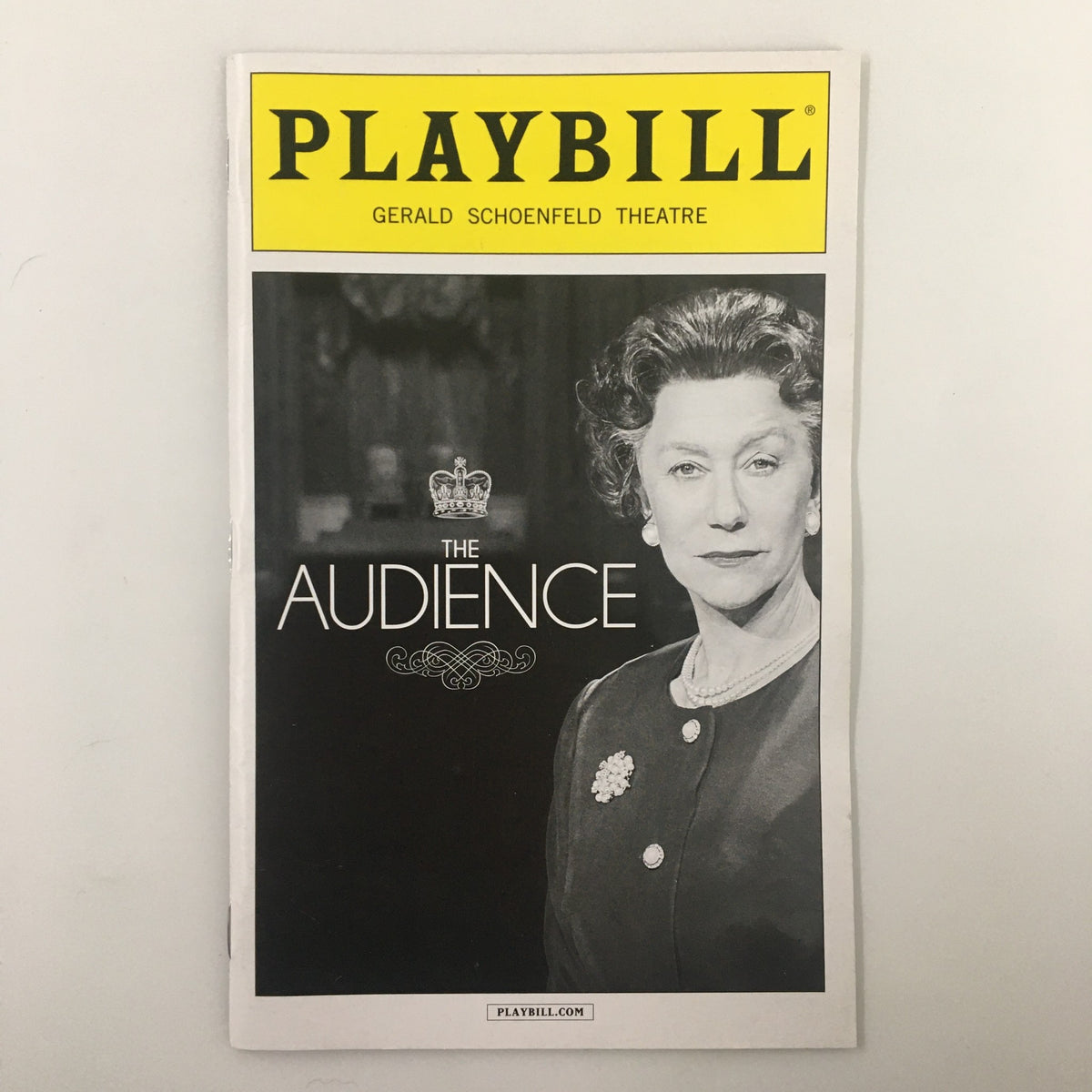 2015 Playbill for The Audience at Gerald Schoenfeld Theatre featuring Helen Mirren on the cover, showcasing the iconic theatrical performance.