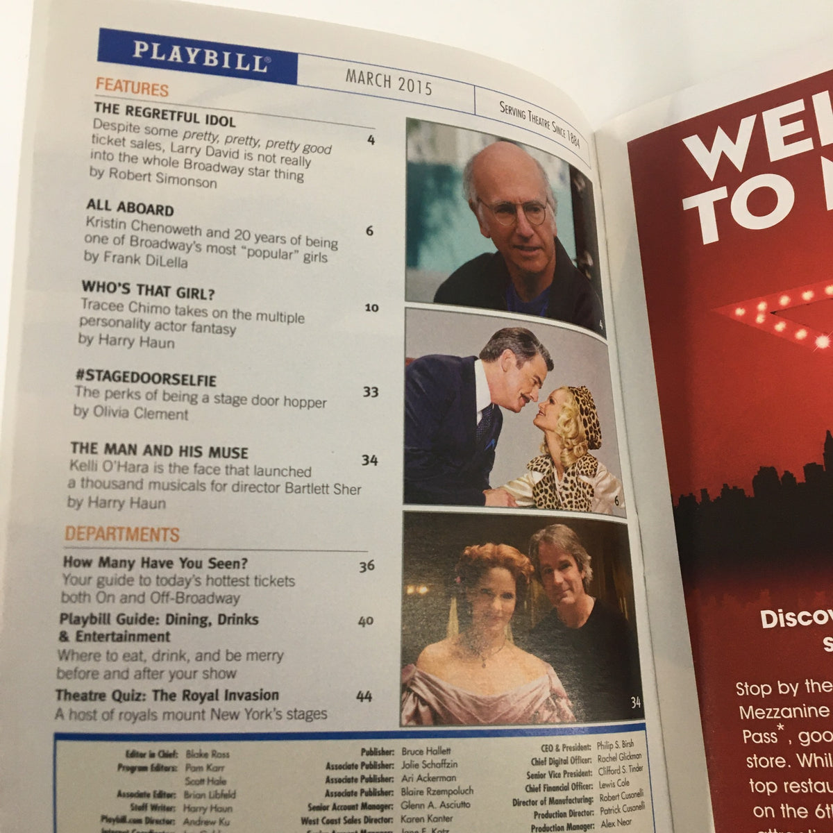 Interior page of the 2015 Playbill for The Audience, featuring articles and content related to the March 2015 edition, including notable performances.