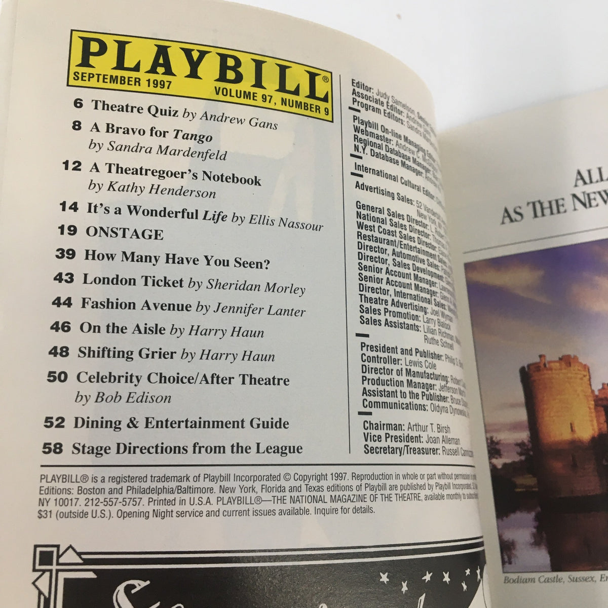 1997 Playbill Lyceum Theatre Julie Harris in The Gin Game featuring the table of contents and production details including plays and directors.