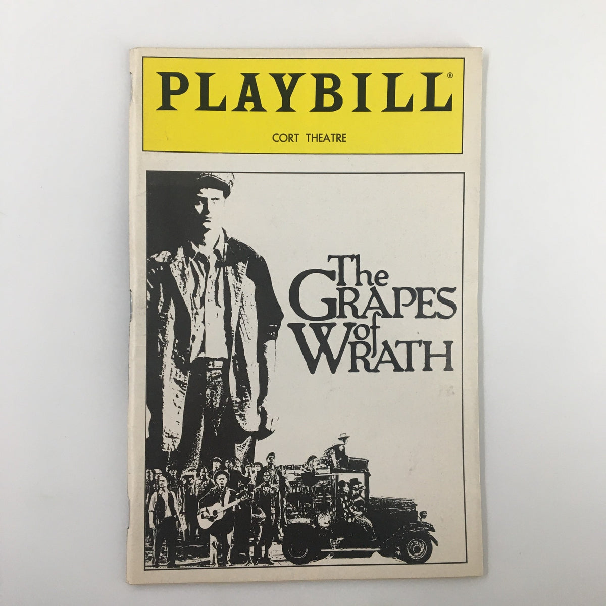 1990 Playbill for The Grapes of Wrath at Cort Theatre, showcasing a black and white graphic featuring characters from the performance.