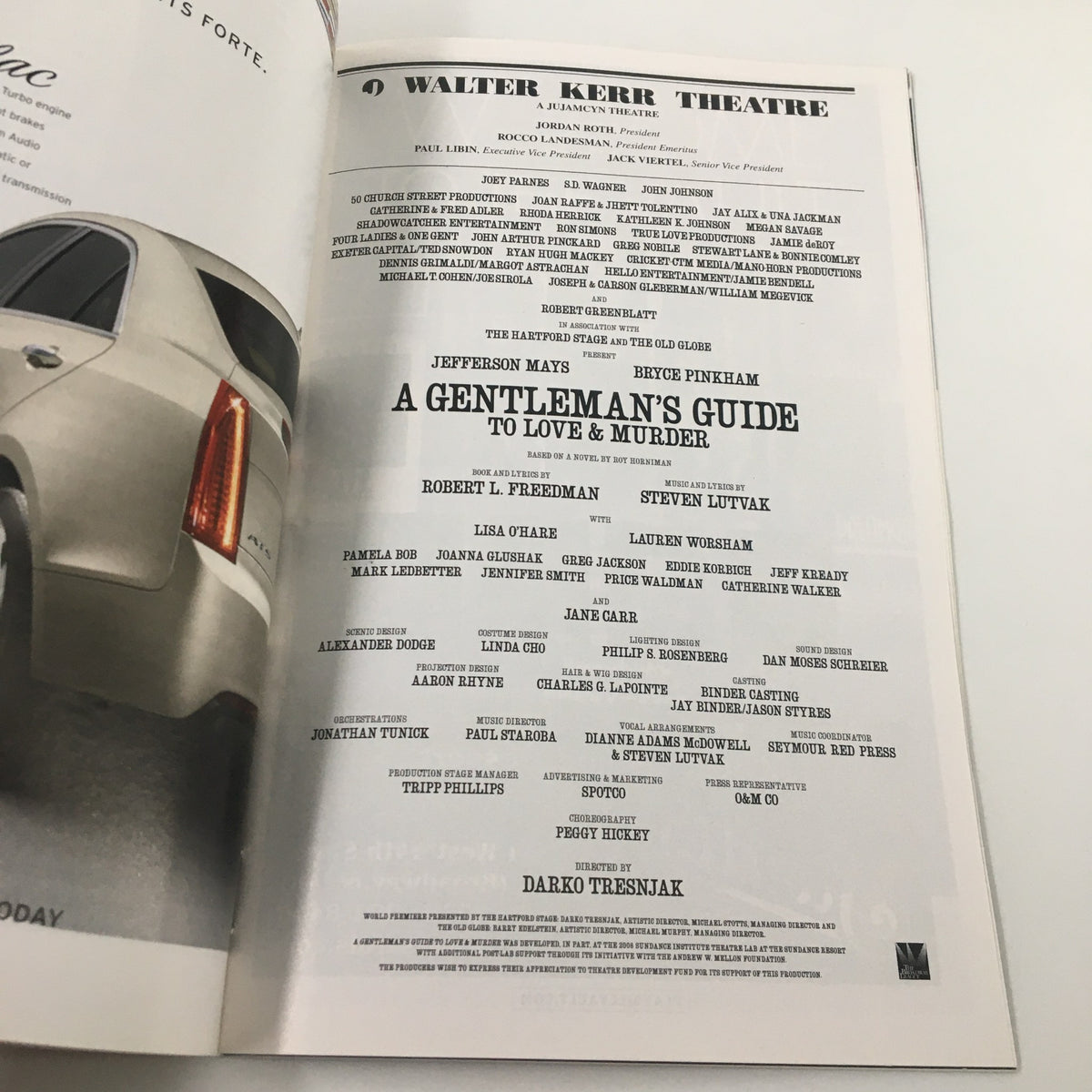 2014 Playbill for A Gentleman's Guide to Love & Murder, featuring cast and crew details, from the Walter Kerr Theatre.