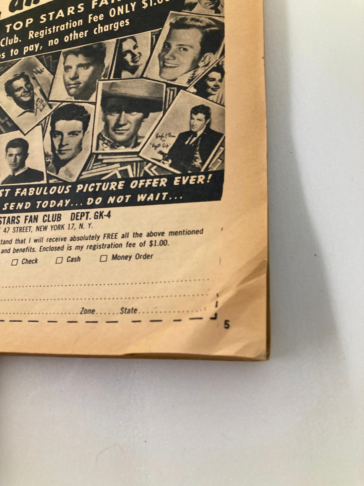 Back page of VTG TV World Magazine October 1959 featuring an advertisement for a fan club with classic television stars.