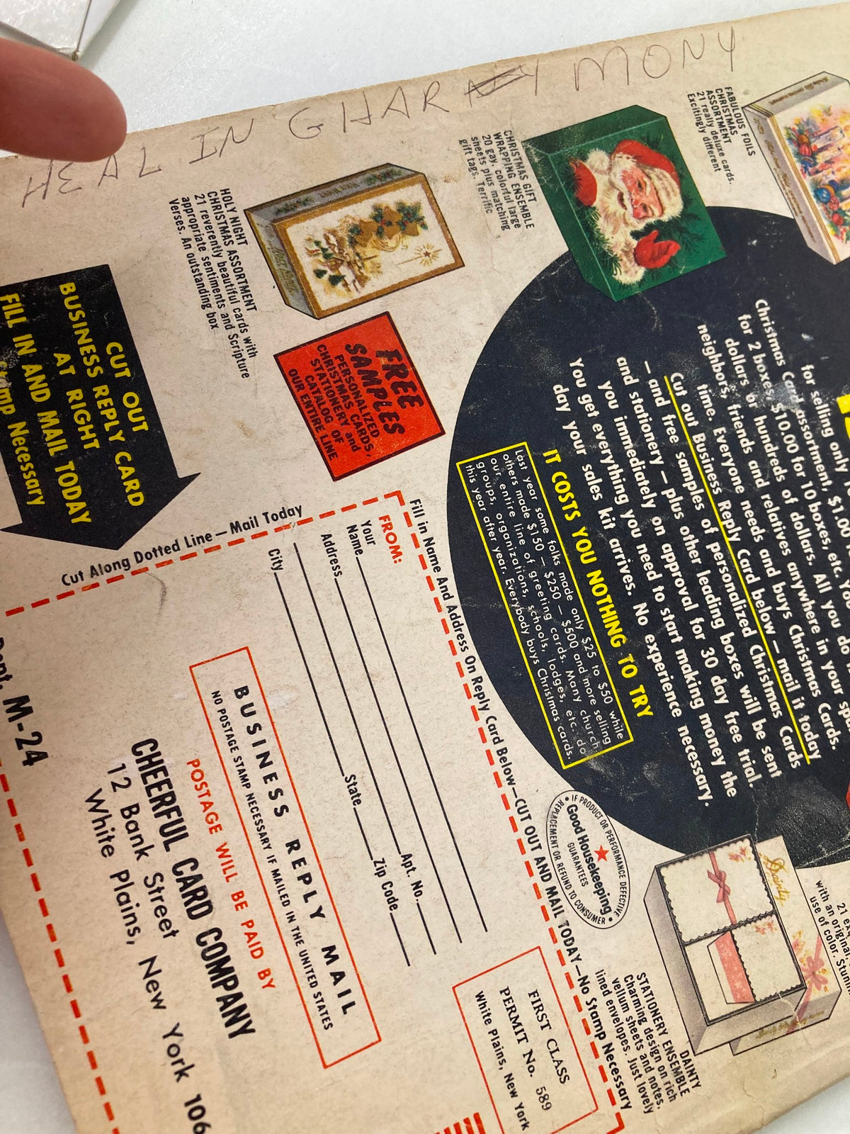 Back cover section of the VTG Screenland Magazine August 1965, displaying advertisement details with signs of age, maintaining the vintage aesthetic.