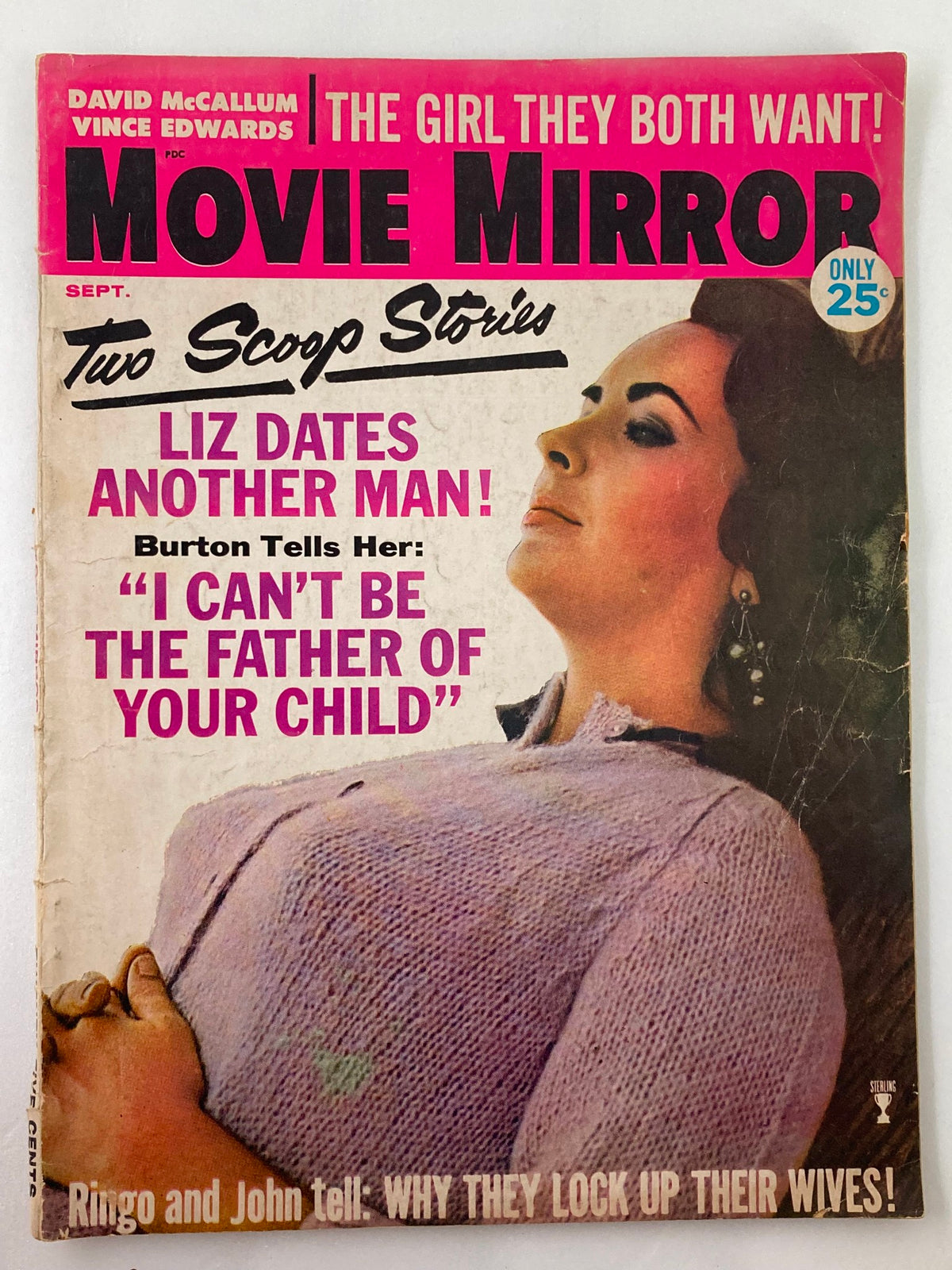 Cover of the Vintage Movie Mirror Magazine September 1965 Vol 9 #11 featuring Elizabeth Burton, with headlines about her personal life and teaser articles about other movie stars.