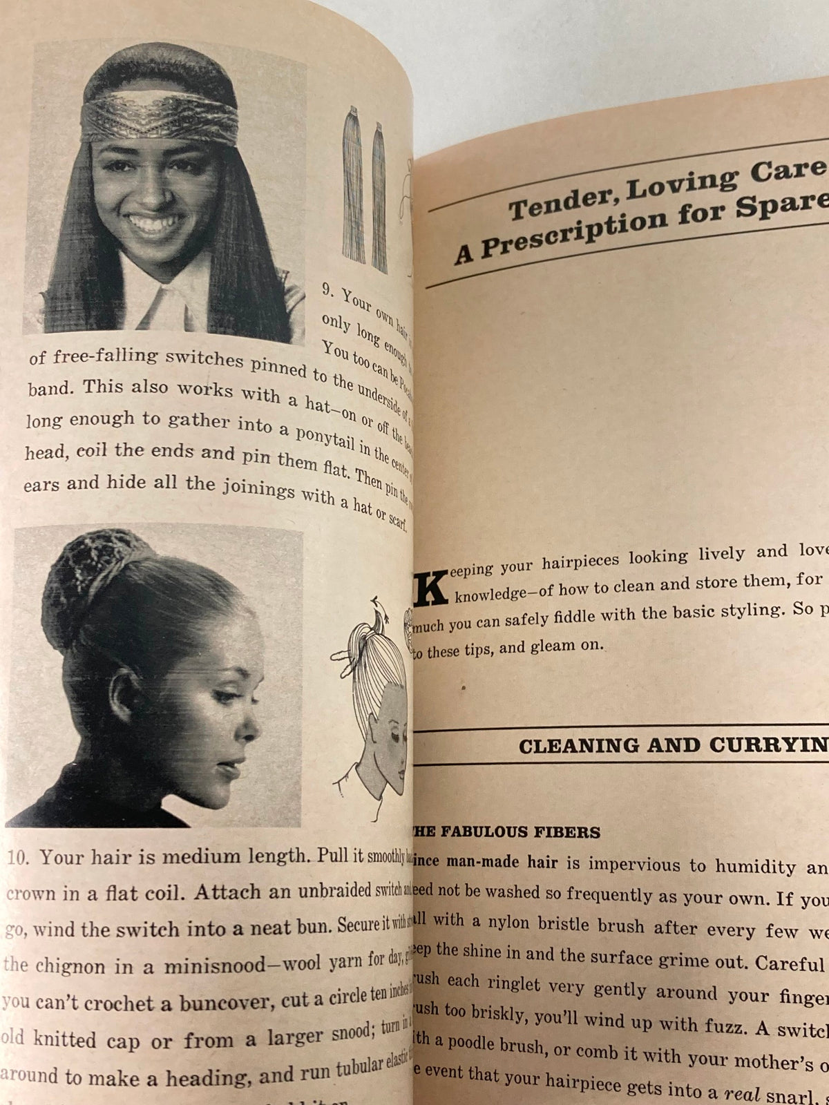 VTG 1968 Seventeen Catalog The Great Hair Put-on Wigs, Falls & Switches featuring various hairpiece care instructions with visual aids.