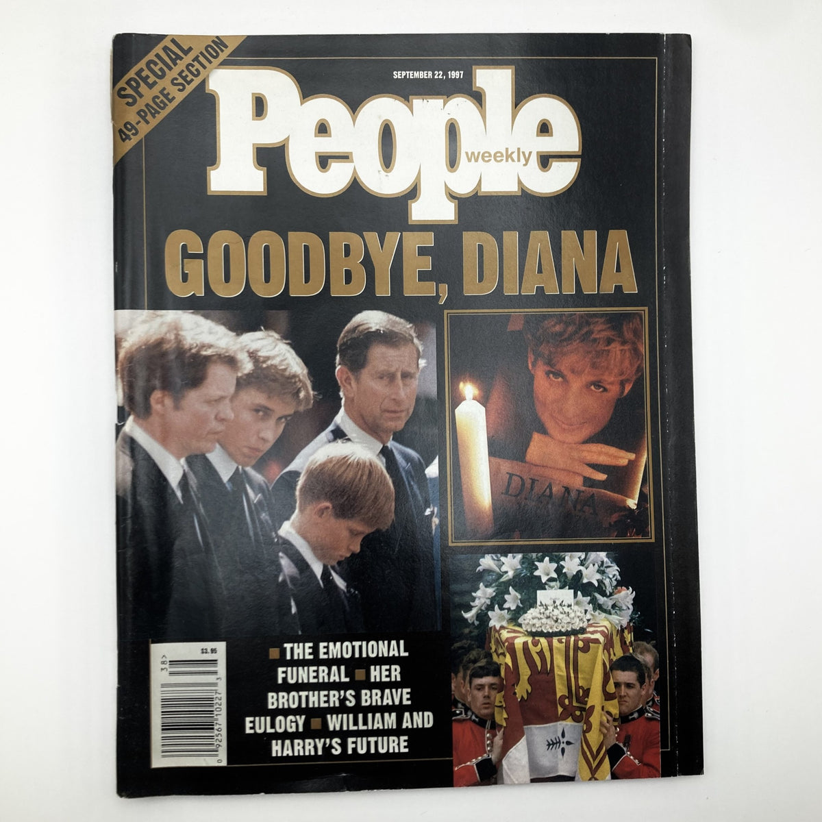 People Weekly Magazine cover from September 22, 1997, featuring a tribute to Princess Diana with the headline 'Goodbye, Diana'. The cover displays emotional mourners and a candle symbolizing remembrance.
