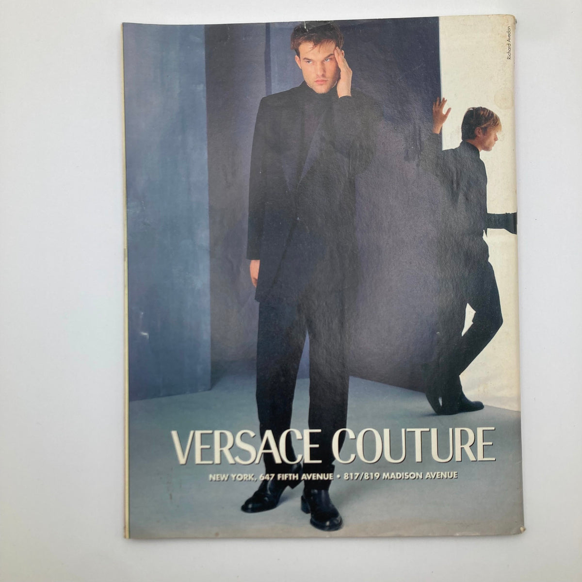 Versace Couture magazine cover featuring a model in stylish attire, showcasing fashion from Versace, not part of the Princess Diana commemorative issue.