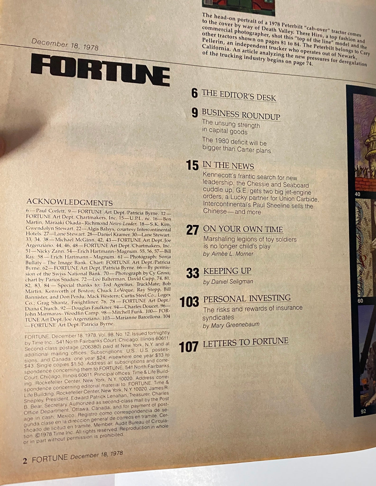 Fortune Magazine December 18, 1978 The Truckers Brace Deregulation VG