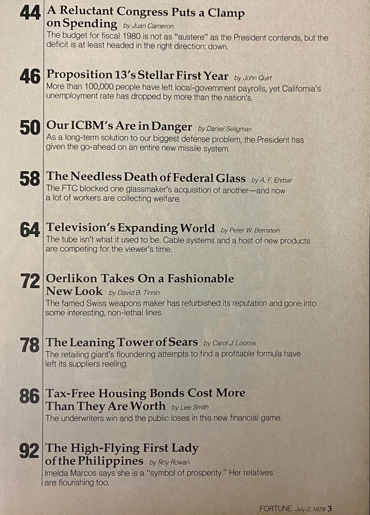 Page featuring the title 'Television's Expanding World' from Fortune Magazine, July 2, 1979, discussing the changes in television and broadcasting.