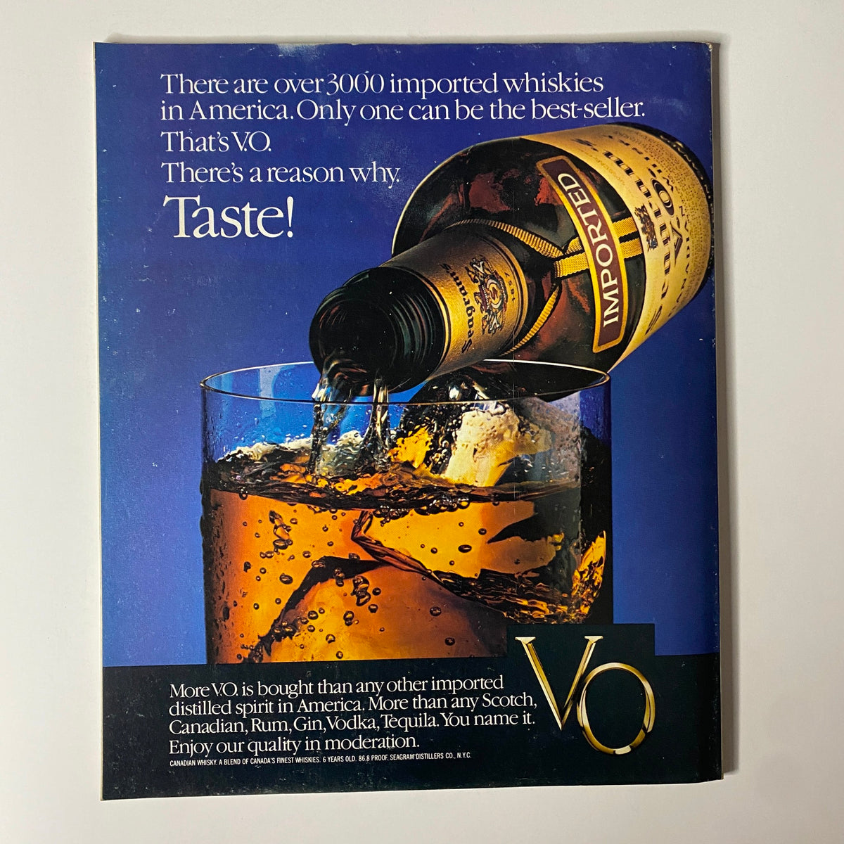 An advertisement for V.O. whisky from Fortune Magazine, November 3, 1980, highlighting its popularity among imported whiskies in America. Associated with the title 'Fortune Magazine November 3, 1980 William Agee and Mary Cunningham VG.'
