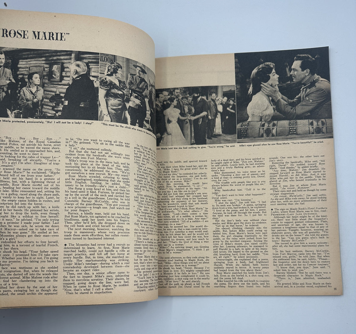 Screen Hits Annual Magazine 1954 article on the film Rose Marie, featuring a narrative and images related to the film.