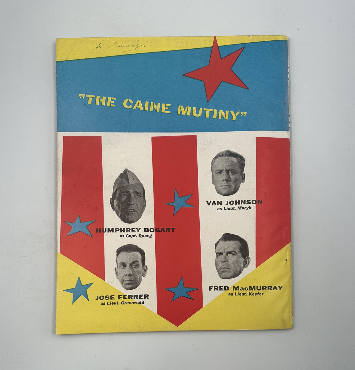 Cover of the Screen Hits Annual Magazine 1954 featuring actors Humphrey Bogart, Van Johnson, Jose Ferrer, and Fred MacMurray in 'The Caine Mutiny'. This vintage magazine showcases notable film stars of the 1950s.
