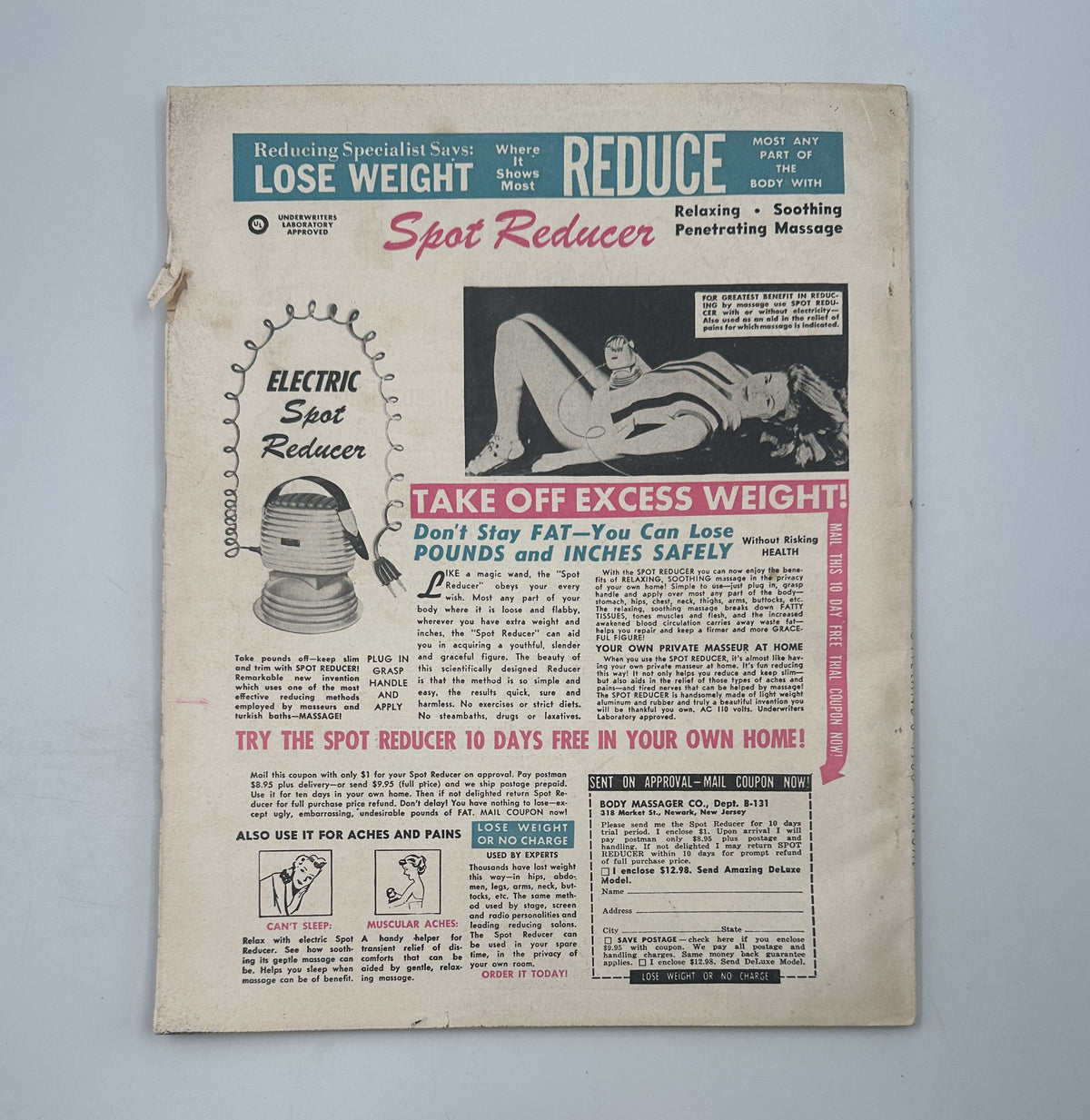 Back cover of the Movieland Magazine 1956 Annual advertising an electric spot reducer for weight loss, emphasizing wellness and beauty.