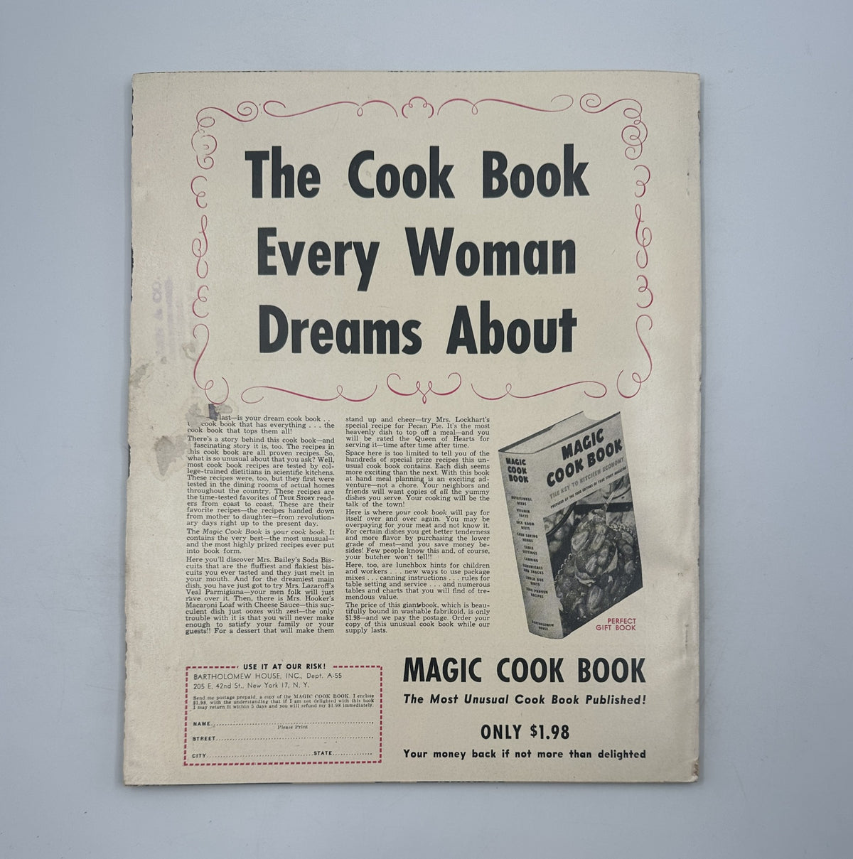 The back cover of Photoplay Magazine Annual 1955 promoting a cook book, showcasing vintage advertisement from the era.