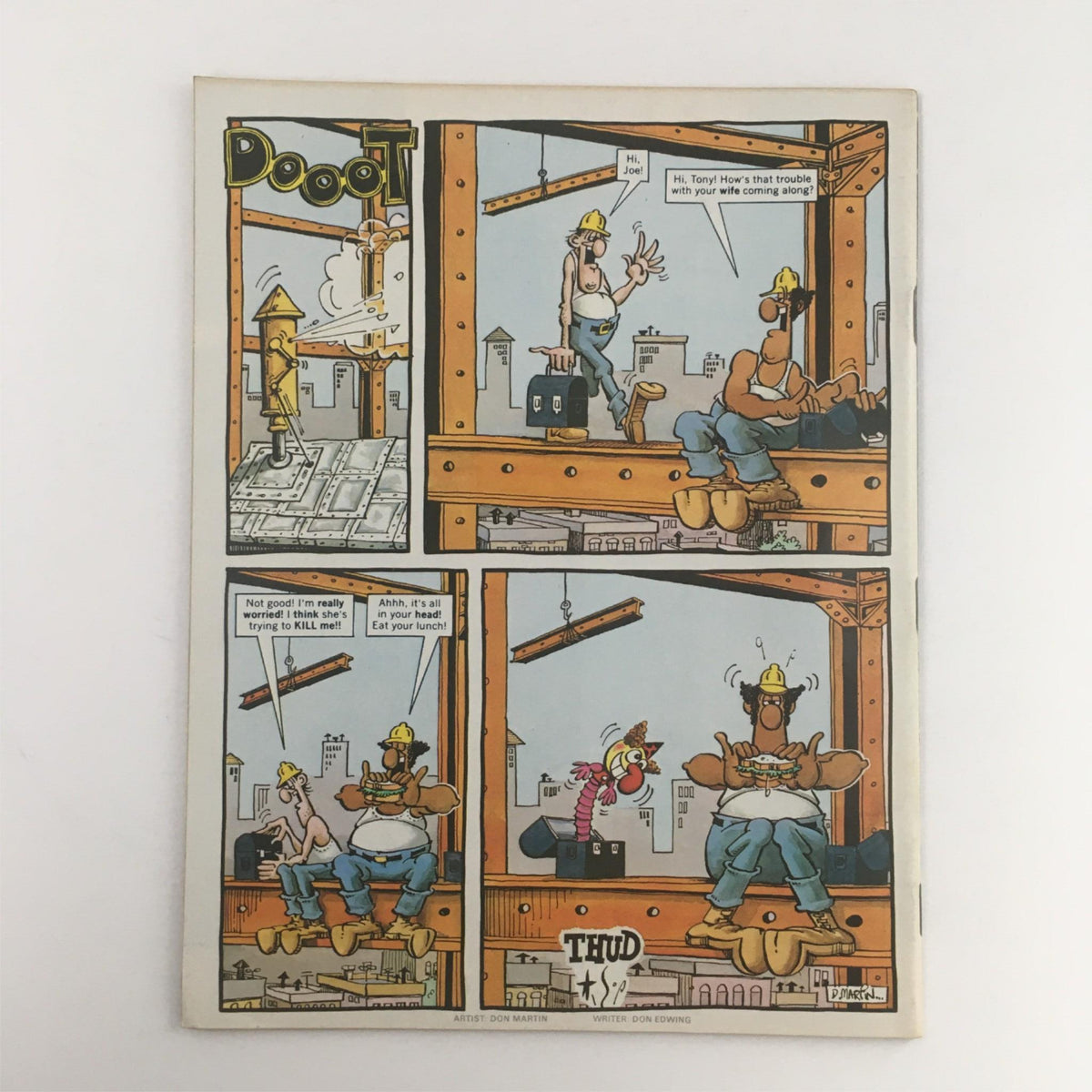 Back cover of Mad Magazine January 1984 showcasing a comic strip. The strip includes humorous interactions between characters, exemplifying the magazine's comedic style.