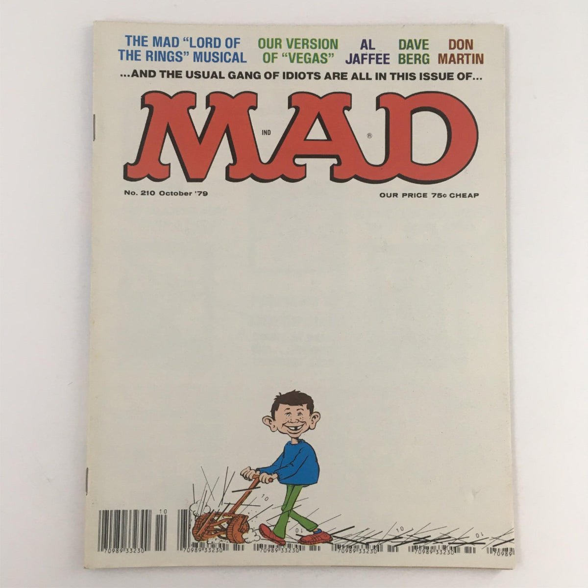 Mad Magazine October 1979 No. 210 cover featuring a character with a lawnmower and playful design, representing the humor and satire of the issue.
