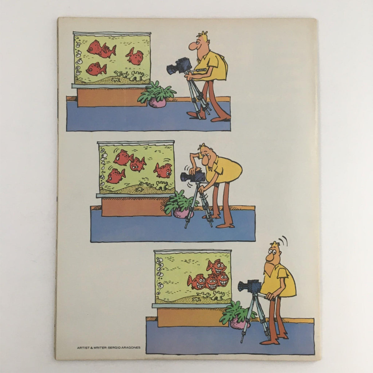 Back cover of Mad Magazine March 1979 No. 205 by Sergio Aragonés, depicting a cartoon scene with a photographer and fish.
