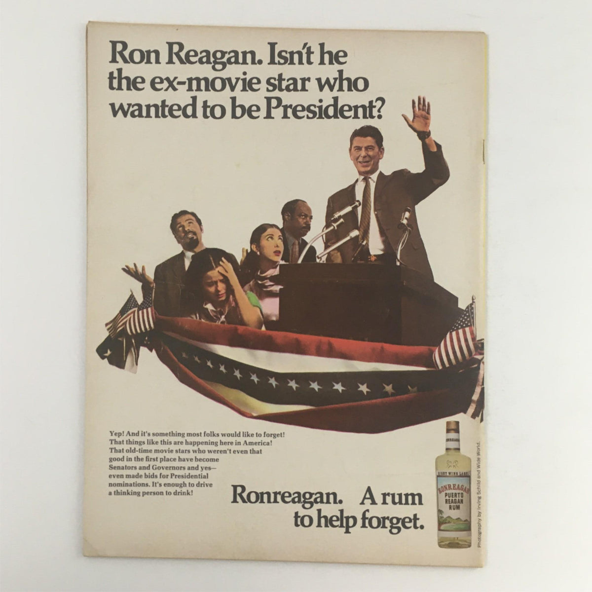 Back cover of Mad Magazine December 1969 No. 131, showcasing an advertisement with a political theme featuring Ron Reagan and various figures, capturing the essence of pop culture in the era.