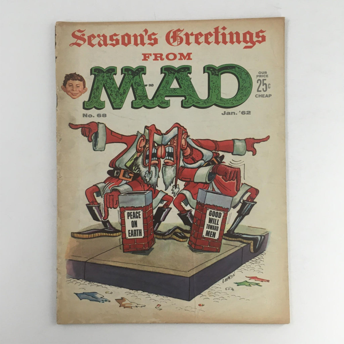 Cover of Mad Magazine January 1962 No. 68, titled 'Season's Greetings from MAD', featuring a whimsical illustration of Santa and holiday-themed parodies, categorized as 'Very Good' condition.