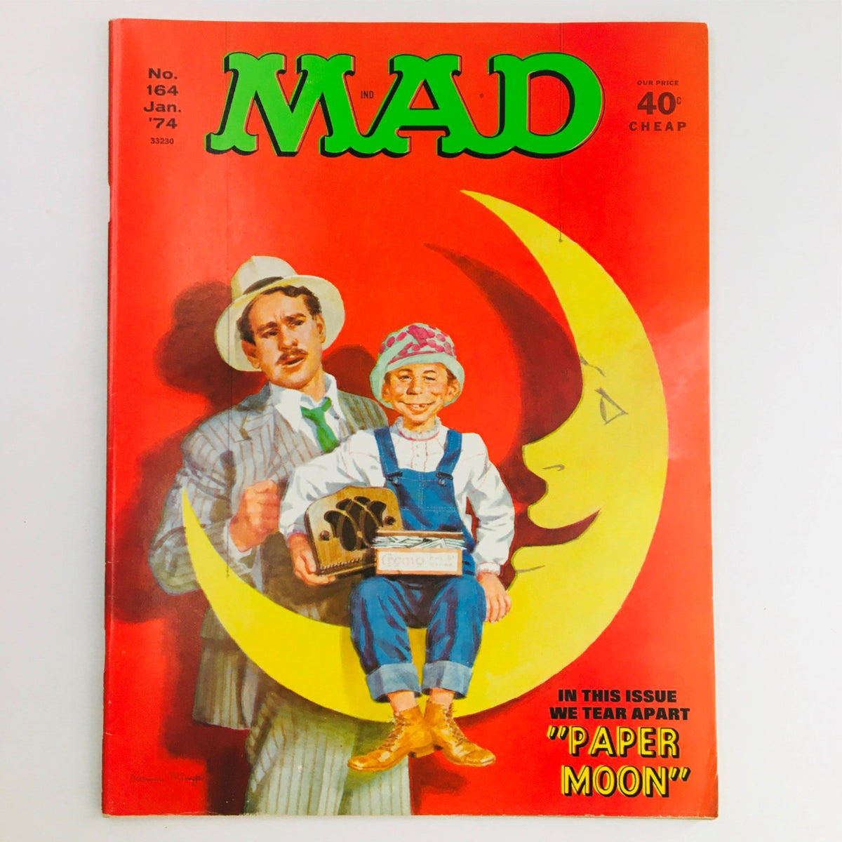Cover of Mad Magazine January 1974 No. 164 featuring the iconic 'Paper Moon' artwork, showcasing colorful illustration and vintage humor.