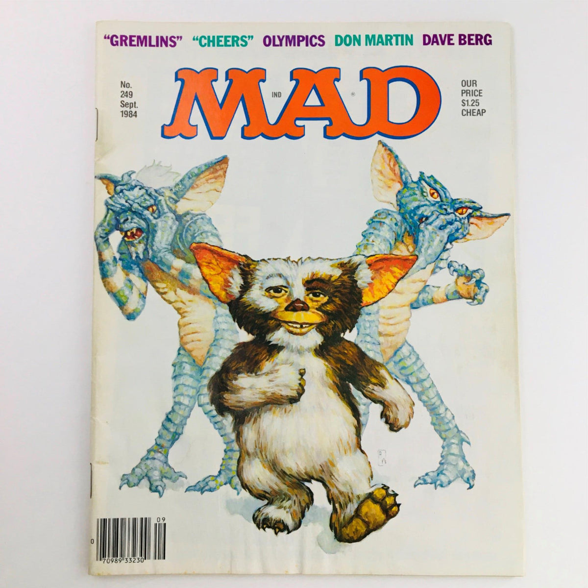 Mad Magazine September 1984 No. 249 Gremlins cover featuring Gremlins characters and humorous artwork, in Fine/FN 6.0 condition.