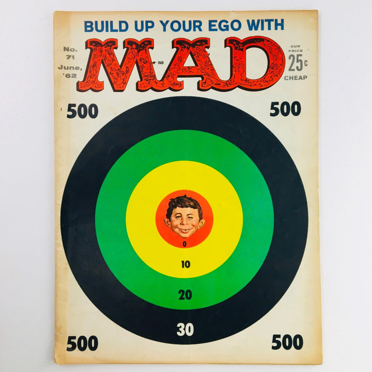 Mad Magazine June 1962 No. 71 cover featuring vibrant target design with the phrase 'Build Up Your Ego With Mad', showcasing iconic comic art.