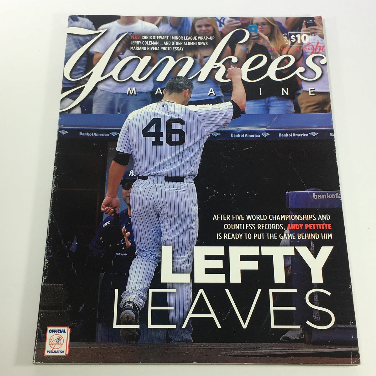 Yankees Magazine: October 2013 Volume #34-8 featuring Andy Pettitte on the cover, showcasing the legendary pitcher leaving the game. A must-have collectible for Yankees fans and vintage magazine enthusiasts.
