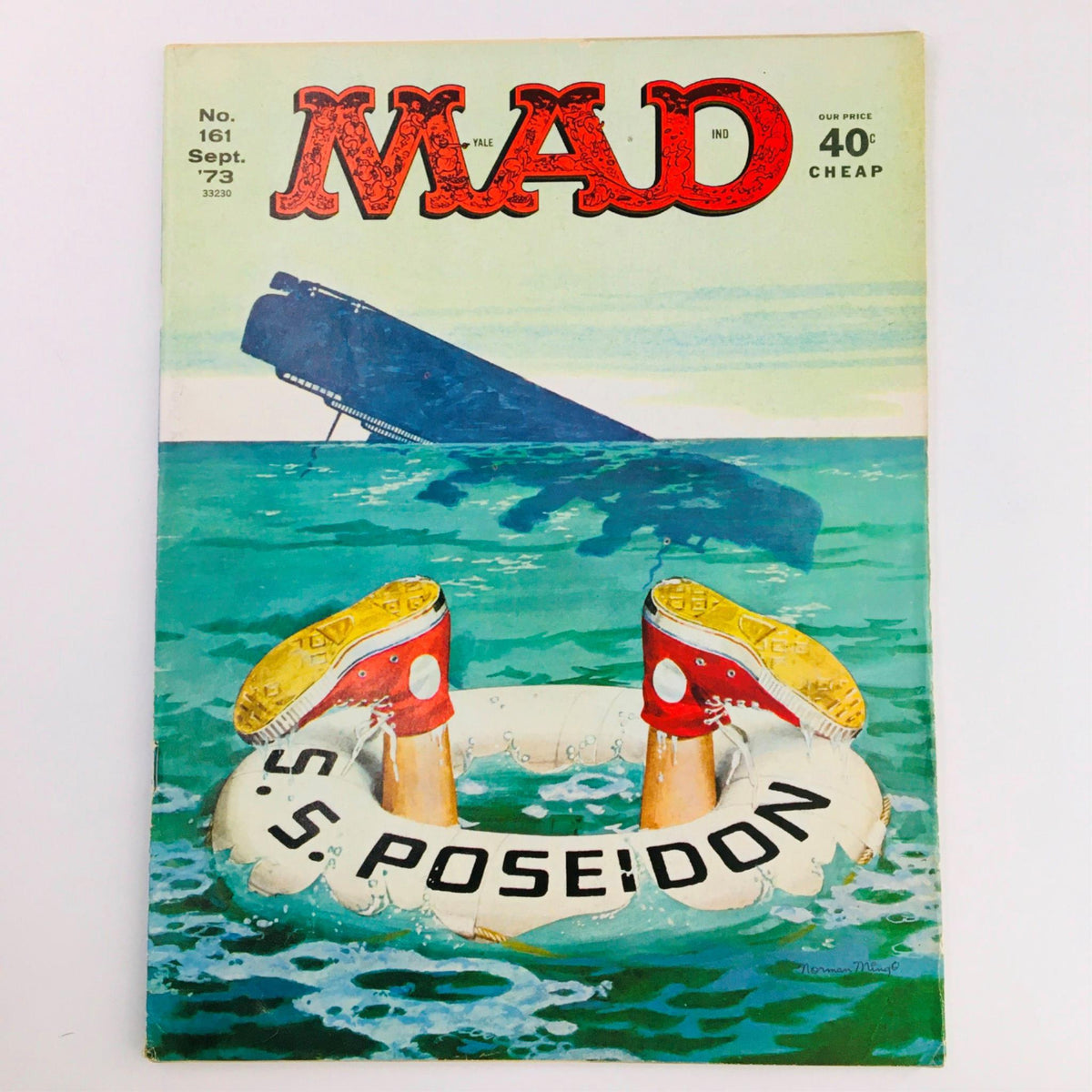 Cover of Mad Magazine September 1973 No. 161 featuring a humorous illustration of the S.S. Poseidon with life savers and playful graphics, highlighting the unique charm of vintage satire.